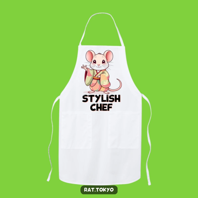 Funny Rat Kimono Chef Apron: Elegant Pose for Kitchen Fun, Perfect Funny Gift