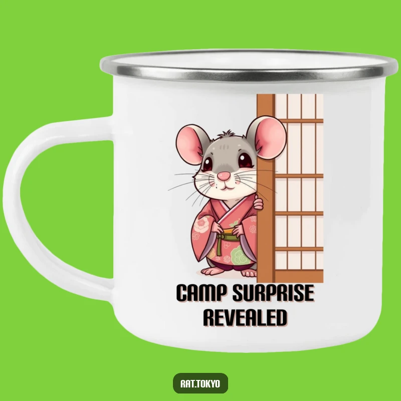 Funny Rat Surprise Camping Mug: Peek-a-Boo Kimono, Festive Outdoors, Perfect Gift