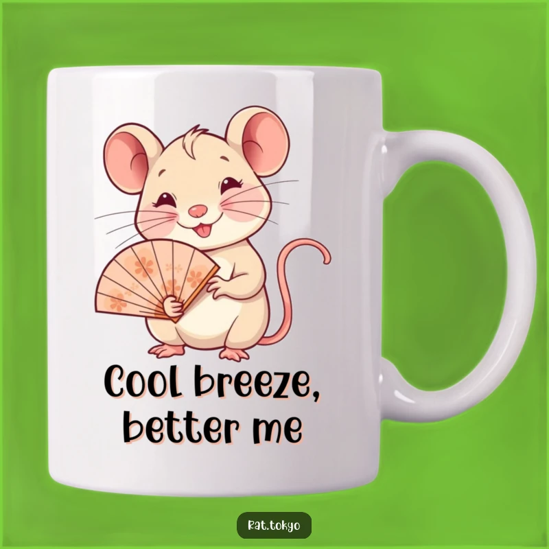 Funny Rat Fan Mug: A Whimsical Smiling Rat Holding an Ornate Fan, Perfect Funny Gift