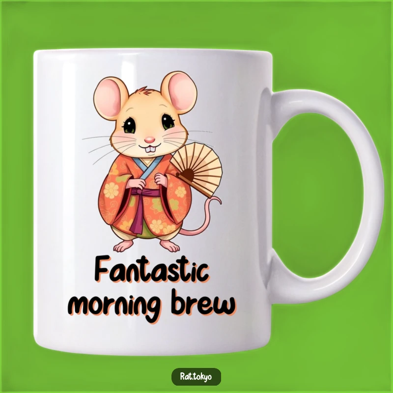 Funny Rat Kimono Mug: Elegant Fan, Vibrant Style, Perfect Quirky Gift