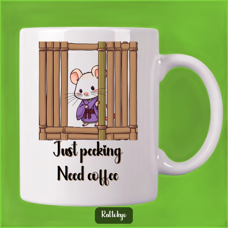 Funny Curious Rat in Purple Kimono Peeking Mug - Perfect Gift for Art Lovers!