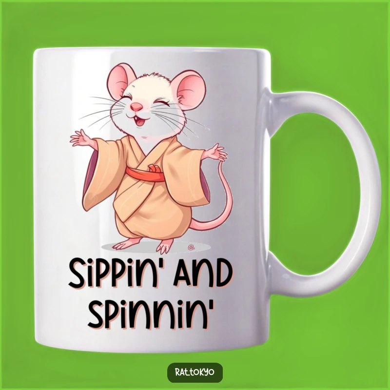 Funny Rat Twirling Mug: Silk Kimono Bliss, Joyful Dance, Perfect Gift