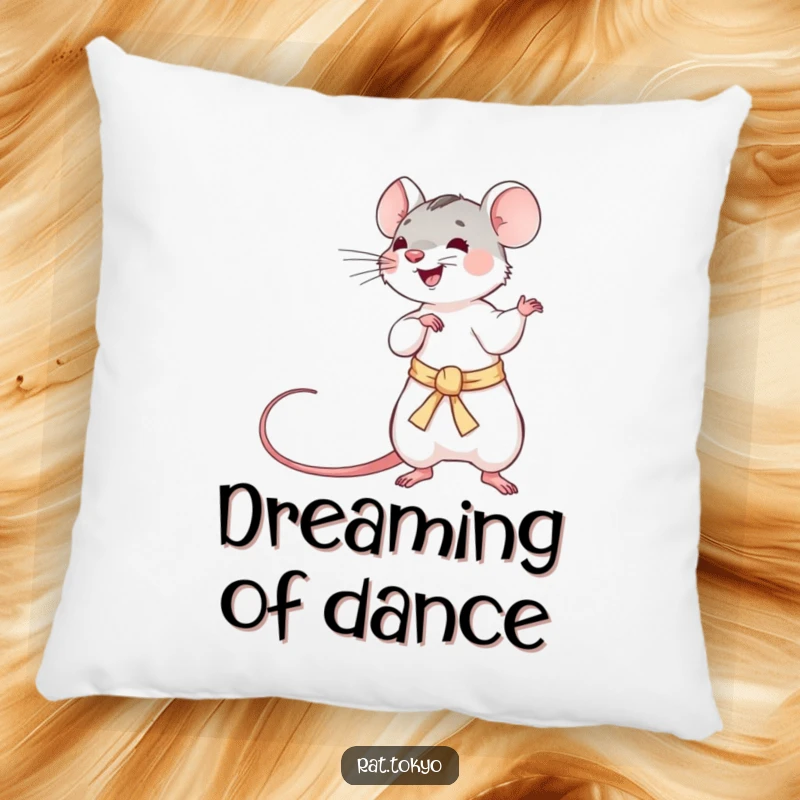 Funny pillow featuring a plush, playful rat twirling a long, silken obi, adding comfort and a touch of martial arts humor.