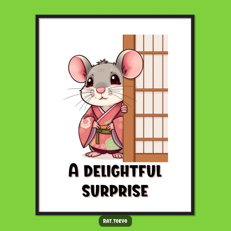 Funny Rat Surprise Digital Art: Peek-a-Boo Kimono, Festive Vibes, Perfect Decor