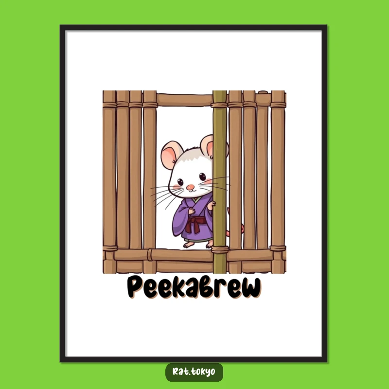 Funny Curious Rat Digital Art - Purple Kimono Peeking Print, Instant Gift!