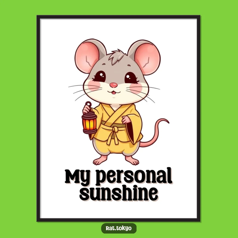 Funny Delighted Rat Digital Art - Yellow Kimono Lantern Print, Instant Gift!