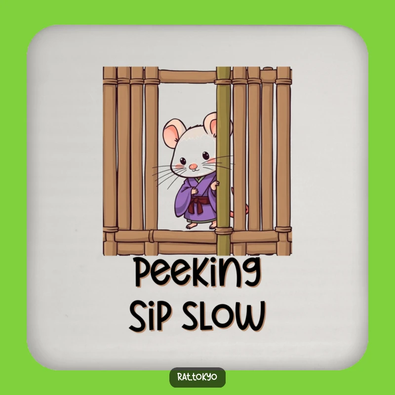 Funny Curious Rat Coaster - Purple Kimono Protection, Perfect Housewarming Gift!