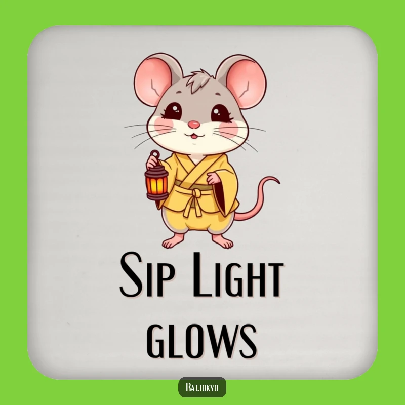 Funny Delighted Rat Coaster - Yellow Kimono Lantern Protection, Gift!