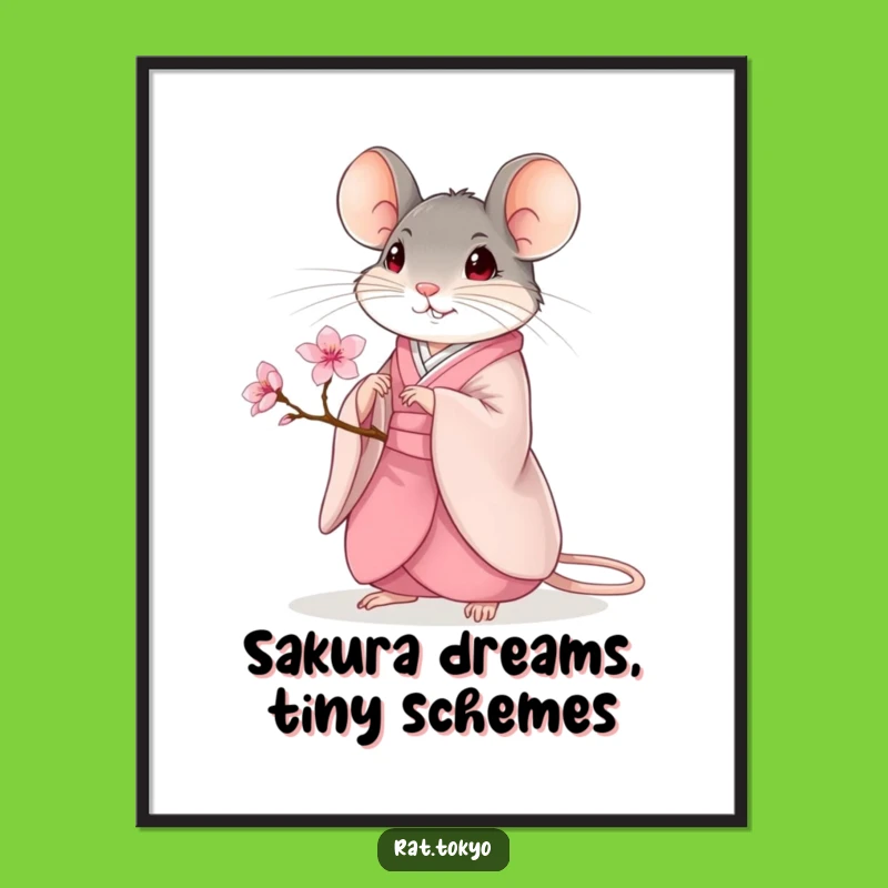 Funny Kimono Rat Poster: Elegant Blossom Art, Striking Funny Decor Gift
