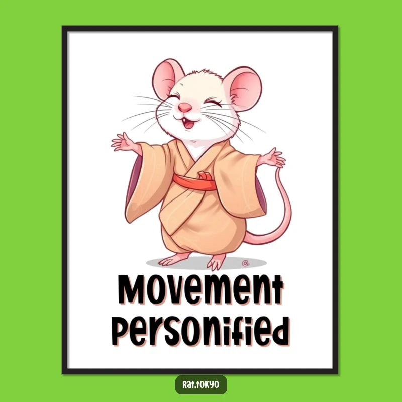 Funny Rat Twirling Poster: Silk Kimono Art, Joyful Movement, Perfect Decor