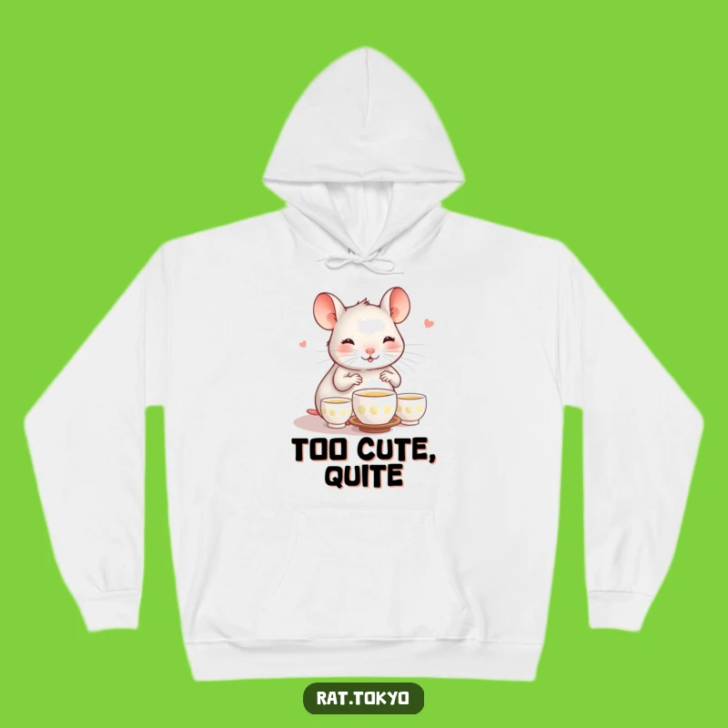 Cozy Funny Rat Tea Ceremony Hoodie: Warm Comfort with a Happy Tea-Serving Rat, Ideal Funny Gift