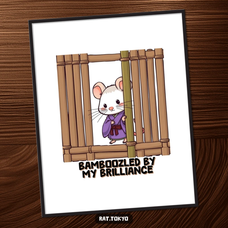 Funny Free Printable Wall Art: A curious rat wearing a purple kimono peeks from behind a bamboo screen, adding quirky charm to your wall.