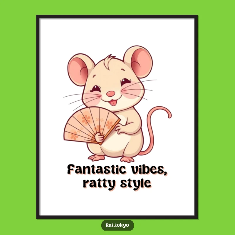 Free Printable Wall Art: Amusing Rat with Fan, Quirky Downloadable Decor