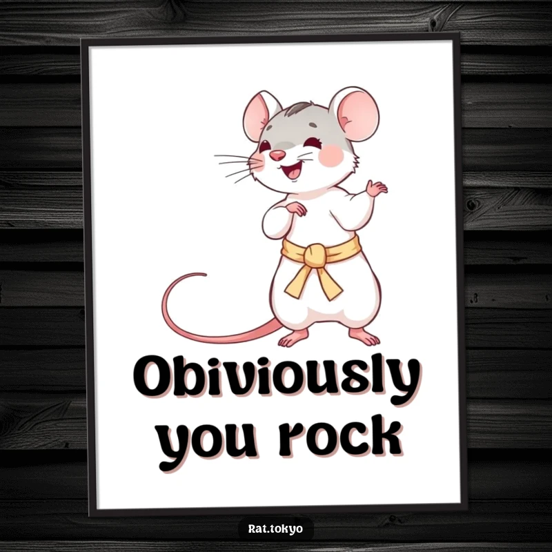 Funny Free Printable Wall Art: A playful rat dynamically twirls a long, silken obi, creating a vibrant, fun image.