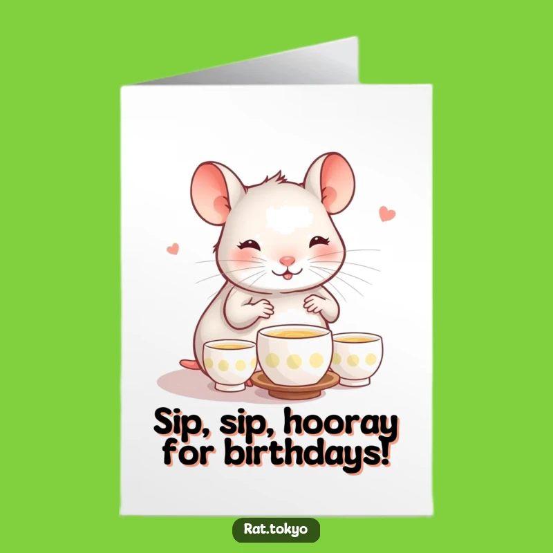 Free Printable Birthday Card: Rat Tea Ceremony, Unique Funny Downloadable Gift