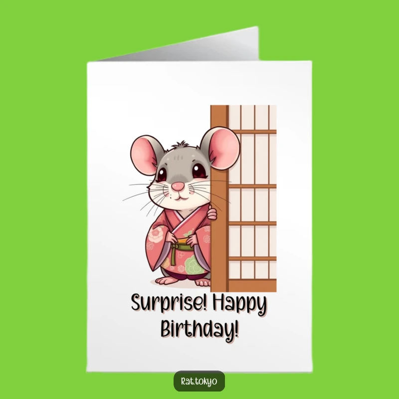 Free Printable Funny Rat Kimono Birthday Card - Peek-a-Boo Fun!