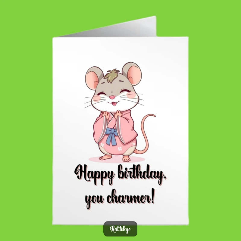 Free Printable Rat Kimono Birthday Card Funny Downloadable Gift for Elegant Celebrations