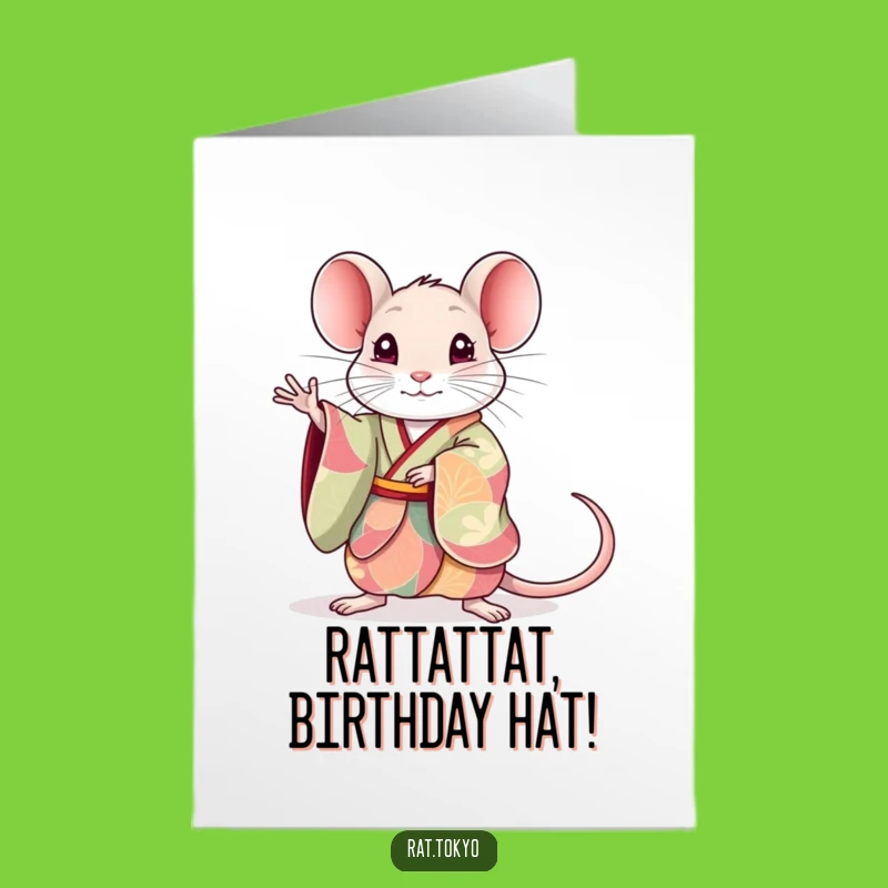 Free Printable Birthday Card: Rat in Kimono, Elegant Downloadable Fun