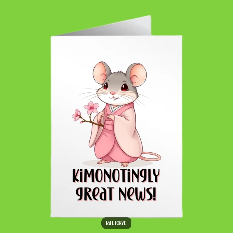 Free Printable Congrats Card: Elegant Rat Kimono Celebration, Downloadable