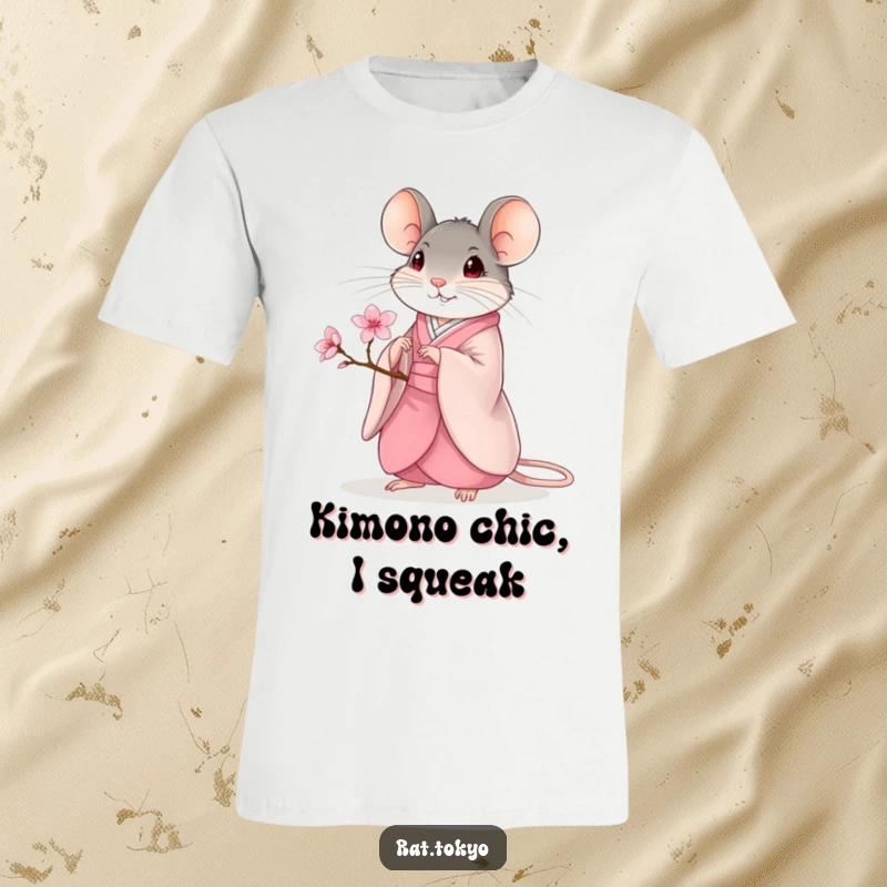 Funny T-Shirt: A surprisingly graceful rat dons a flowing kimono, holding a delicate cherry blossom, looking zen.